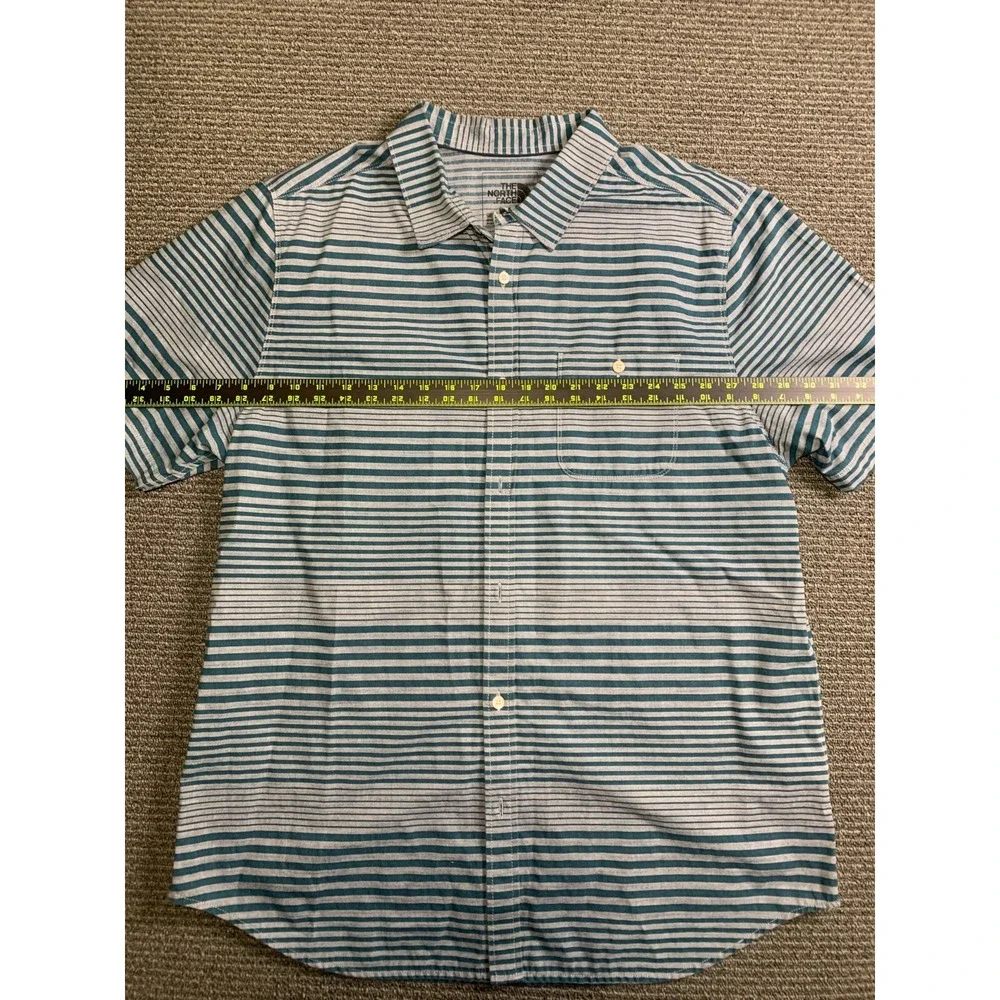 The North Face Shirt Mens Size XLarge Blue Gray Stripe Short Sleeve Button Up